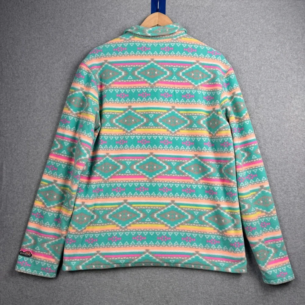 Chubbies Fleece Pullover Mens Medium Teal Aztec Geometric 1/4 Zip Southwestern